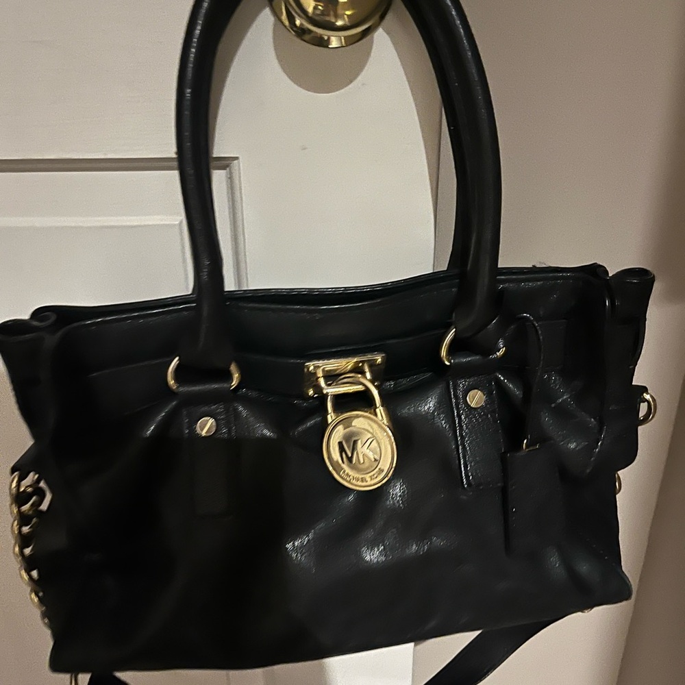 Classic Michael Kors Black Leather Handbag with Gold Accents